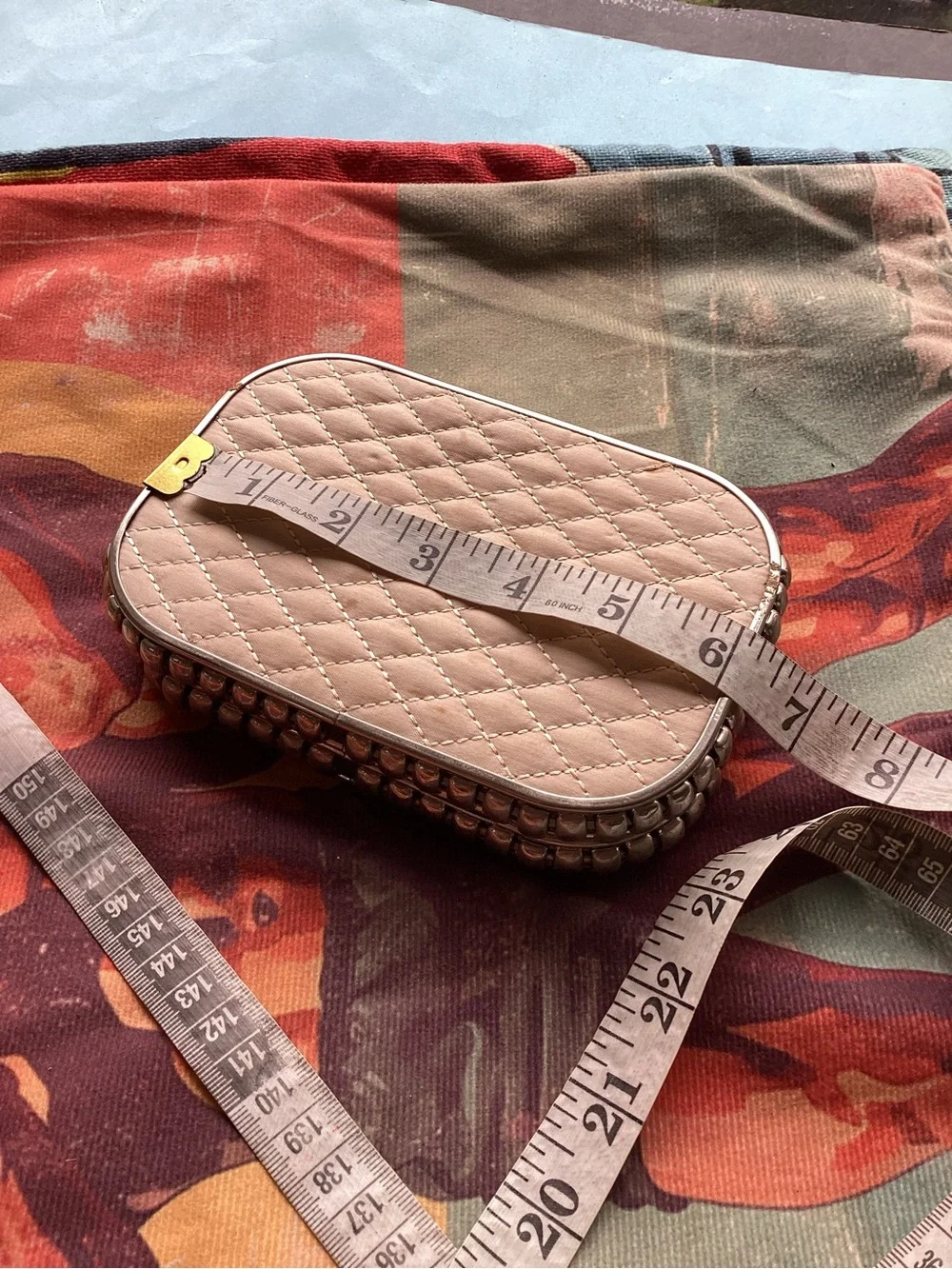 Silver metal & blush quilted sides cocktail purse